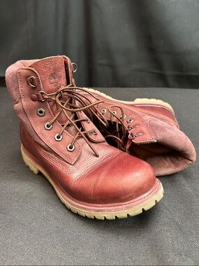 Burgundy Leather Lace-Up Work Boots